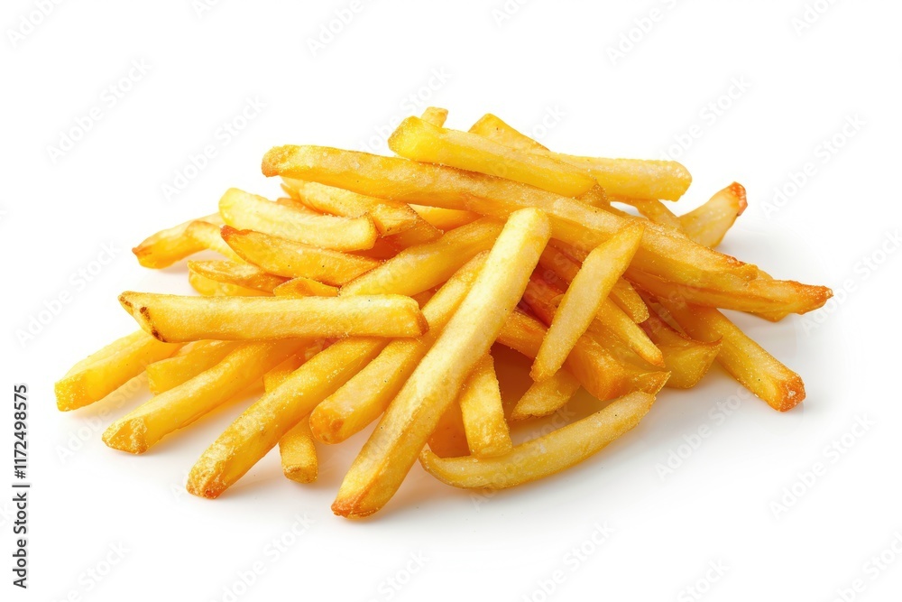 Heap of french fries isolated on white background top view Heap of french fries isolated on white background top view