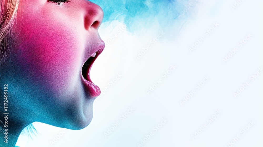 Young Child Expressing Emotion with Colorful Smoke Background Young Child Expressing Emotion with Colorful Smoke Background