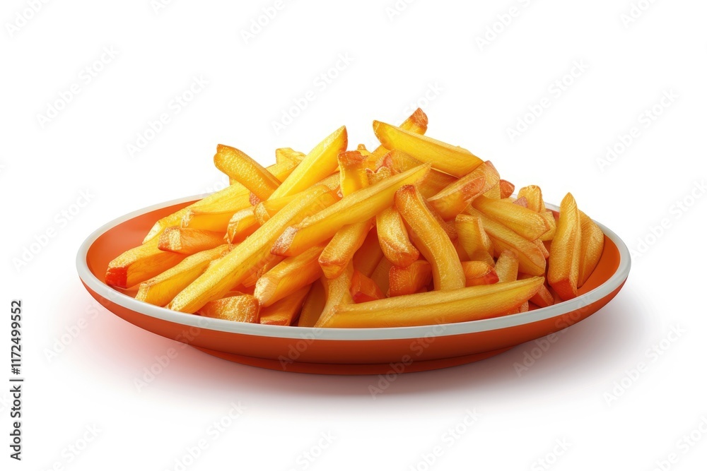 Plate of French fries isolated on white background. Plate of French fries isolated on white background.