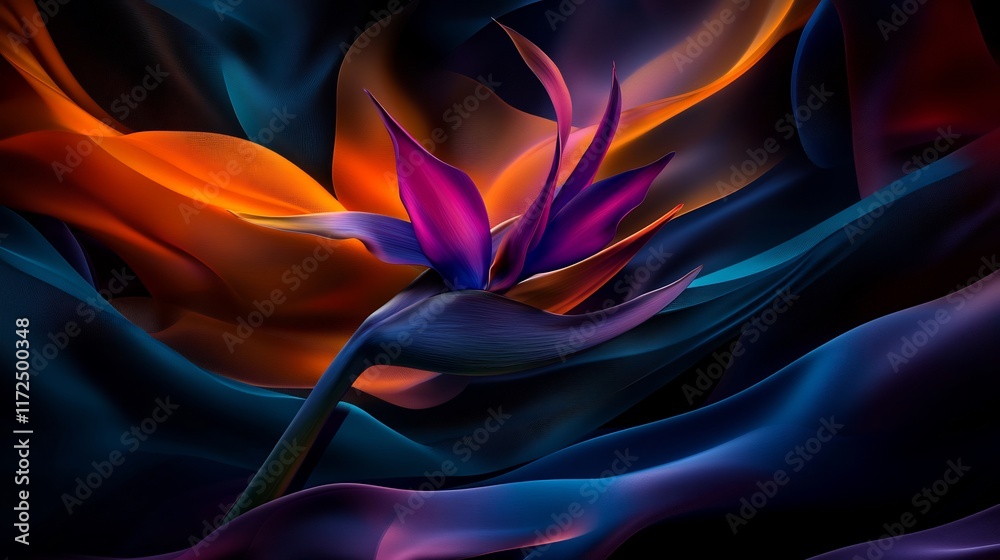 Obraz premium Abstract Bird of Paradise Flower in Vibrant Hues