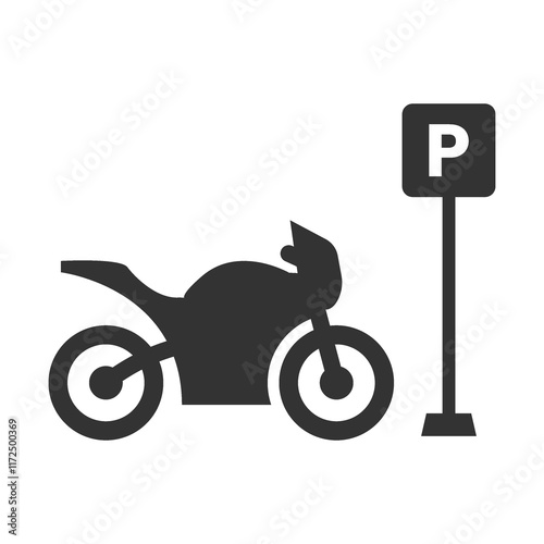 Vector illustration of motorbike parking icon in dark color and transparent background(PNG).