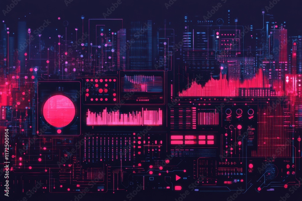 Obraz premium Futuristic Cityscape HUD Interface