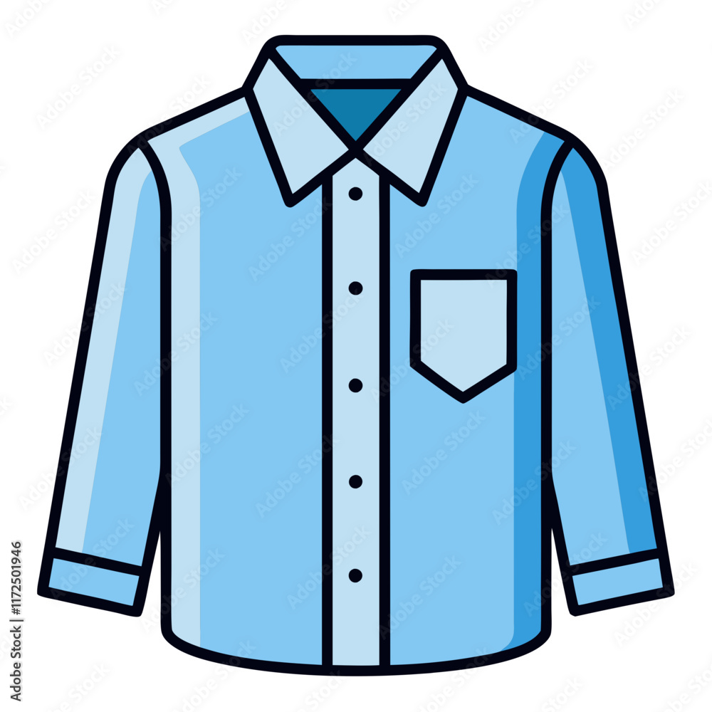 Light Blue Button-Up Shirt with Pocket, Flat illustration of a light blue button-up shirt featuring a chest pocket, long sleeves, and a classic pointed collar design.
Light Blue Button-Up Shirt with Pocket, Flat illustration of a light blue button-up shirt featuring a chest pocket, long sleeves, and a classic pointed collar design.