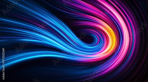 A vibrant swirl of colorful light trails creating a dynamic and energetic visual experience in a dark background