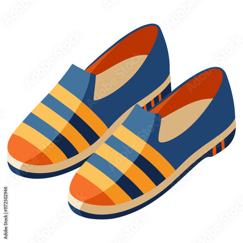 Modern Casual Striped Slip-On Shoes Illustration, Illustration of trendy casual slip-on shoes with bold striped patterns, ideal for fashion, footwear, or style-related themes.  
