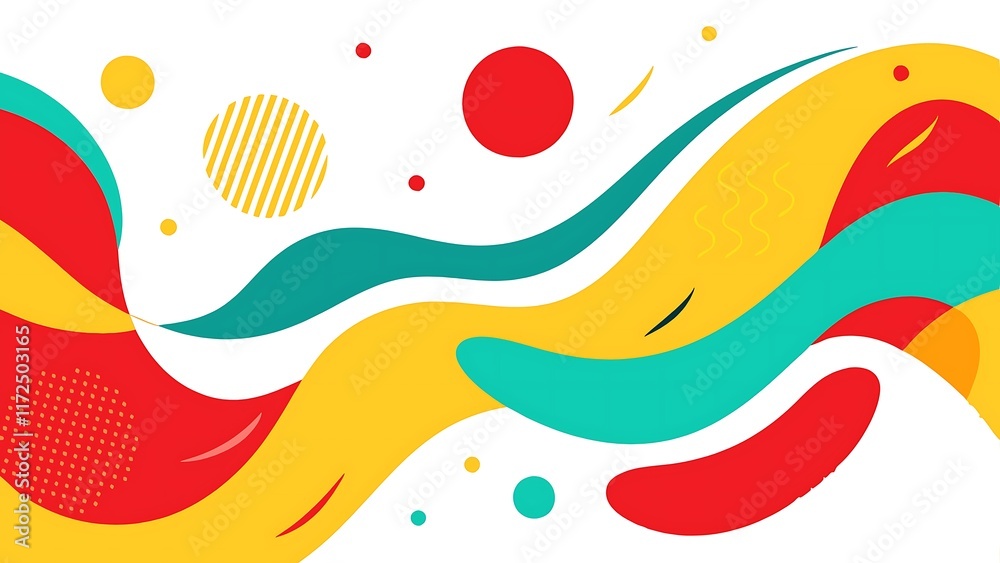 Flowing Abstract Shapes with Pop Art Influence and Bold Colors in Digital Print Design