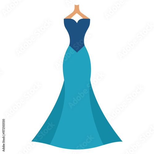 Blue and Teal Strapless Mermaid Gown Illustration, A sleek blue and teal strapless mermaid gown with a fitted bodice and flared skirt, perfect for weddings, proms, or formal events.  
