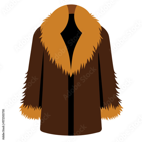 Brown Fur Coat with Golden Trimmed Collar, A stylish brown fur coat featuring a golden trimmed collar and cuffs, ideal for winter fashion or luxurious apparel designs. 
