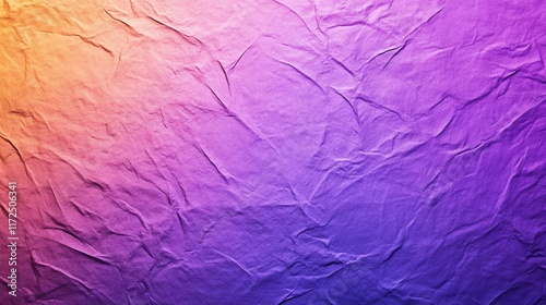 Vibrant gradient of wrinkled and crumpled paper texture showcasing a stunning blend of orange and purple hues