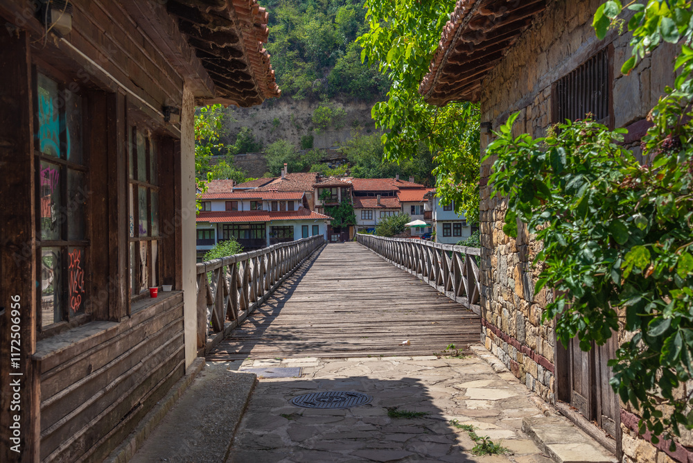View of traditional houses and fortress in the old town of Veliko Tarnovo, Bulgaria View of traditional houses and fortress in the old town of Veliko Tarnovo, Bulgaria