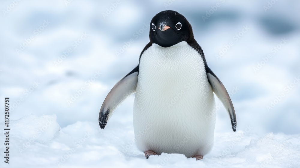 Obraz premium Adelie penguin in a snowy and icy environment showcases the beauty of Adelie penguins, highlighting their natural habitat of snow and ice, ideal for wildlife enthusiasts.
