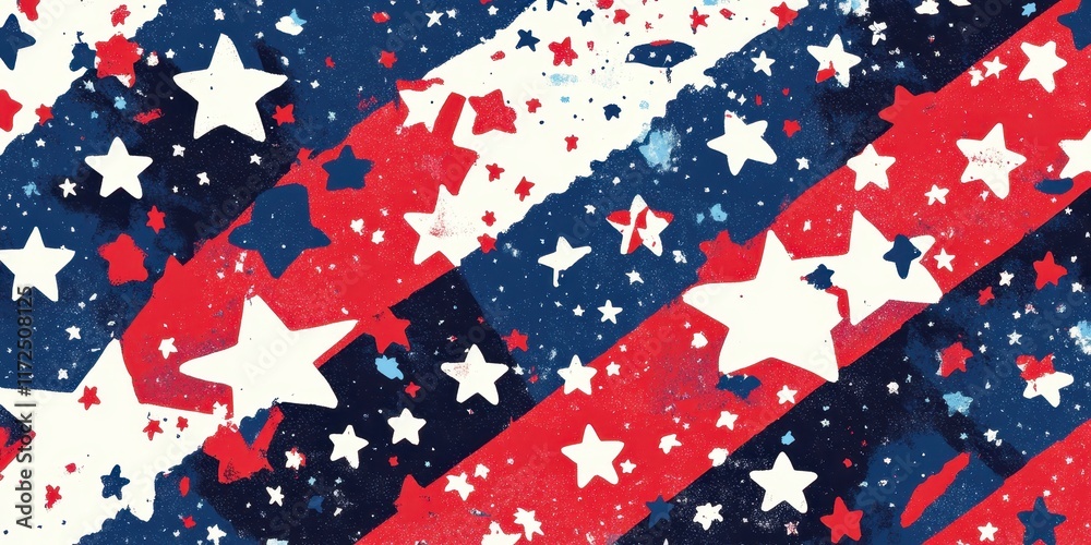 Fototapeta premium Abstract Red White and Blue Star Pattern