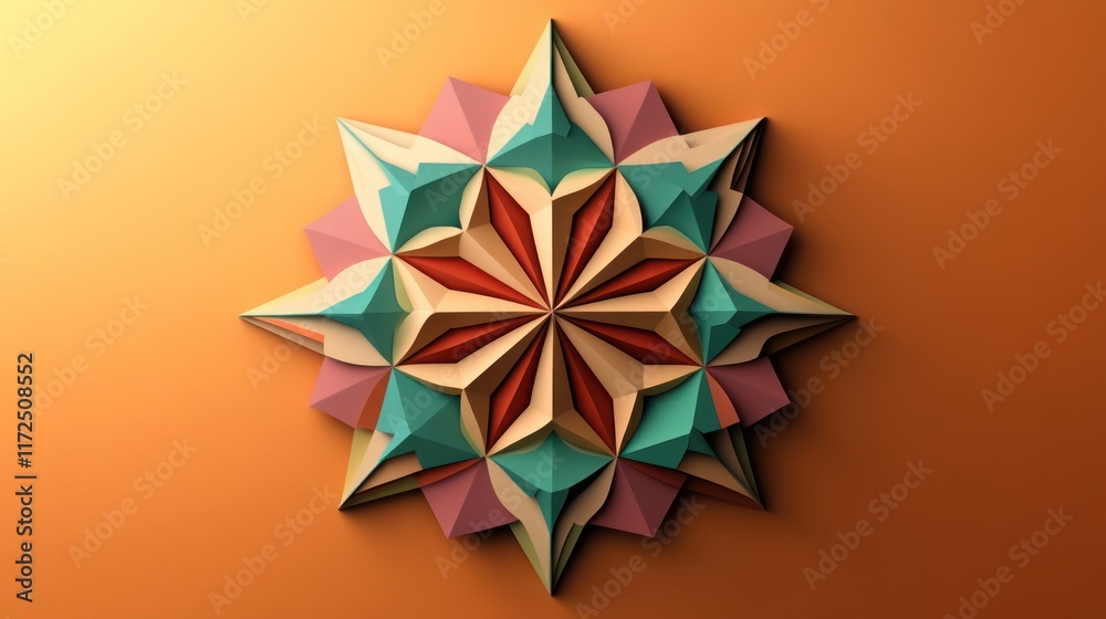 Islamic Star: An eight-pointed star with geometric patterns. / paper cut Art Style 3d Islamic Star: An eight-pointed star with geometric patterns. / paper cut Art Style 3d