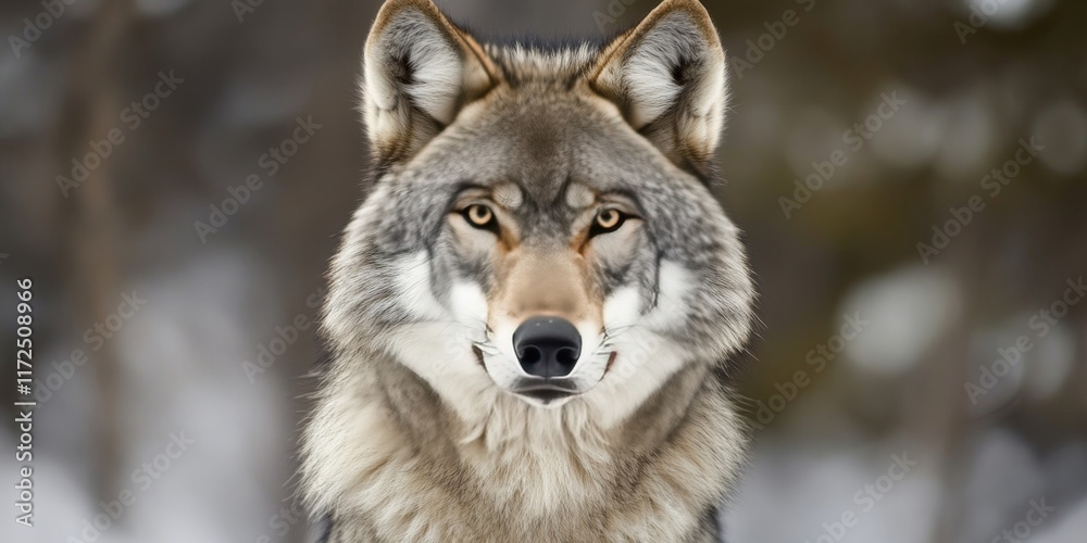 Head and shoulders portrait of a timber wolf, showcasing the striking features of the grey wolf. The shallow depth of field highlights the timber wolf s captivating gaze and fur details. Head and shoulders portrait of a timber wolf, showcasing the striking features of the grey wolf. The shallow depth of field highlights the timber wolf s captivating gaze and fur details.