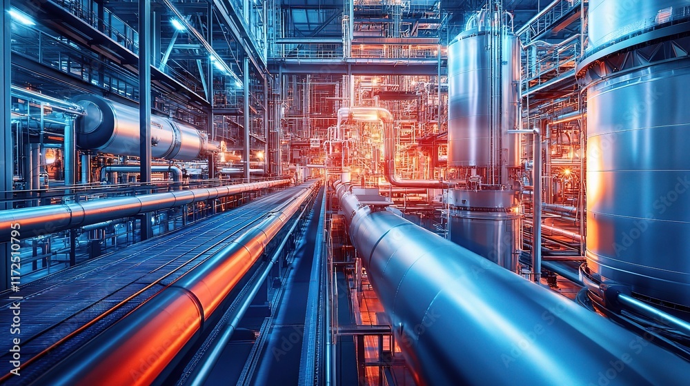 Abstract Industrial Concept with Digital Data Flow in Modern Factory Abstract Industrial Concept with Digital Data Flow in Modern Factory