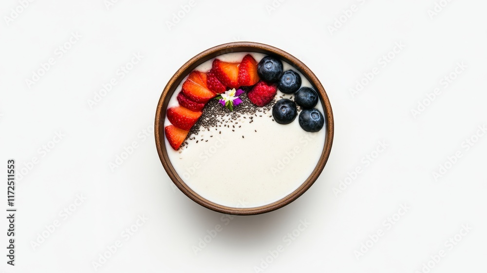 Delicious and healthy breakfast bowl topped with fresh fruits and seeds, perfect for a nutritious start to the day Delicious and healthy breakfast bowl topped with fresh fruits and seeds, perfect for a nutritious start to the day