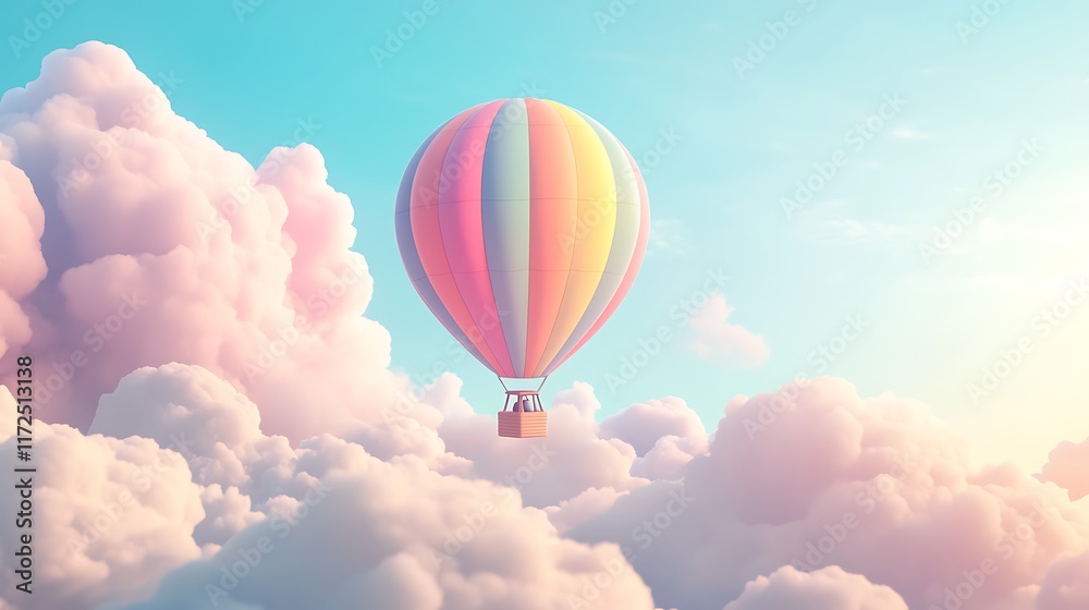 Fototapeta premium Colorful Hot Air Balloon Soaring Through Fluffy Clouds