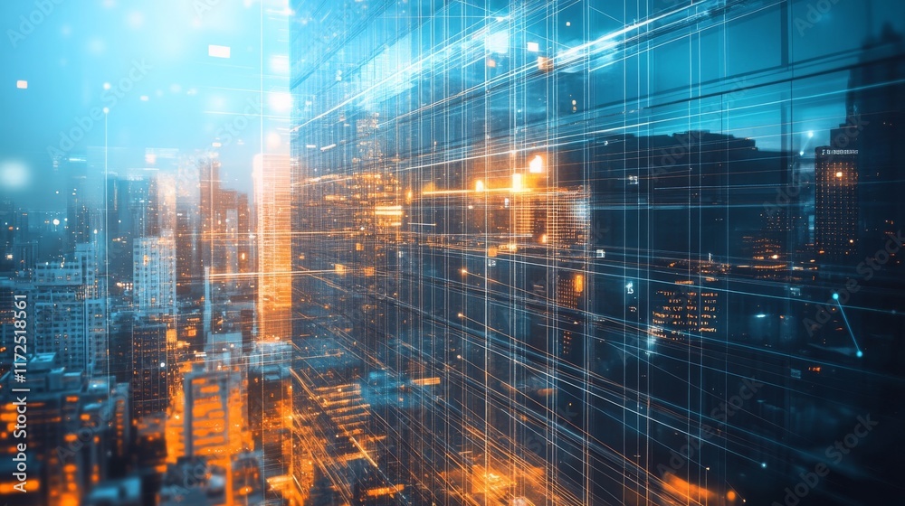 Obraz premium Futuristic abstract interior of a modern business building with sleek design, high-tech elements, and glass walls showcasing a professional environment.