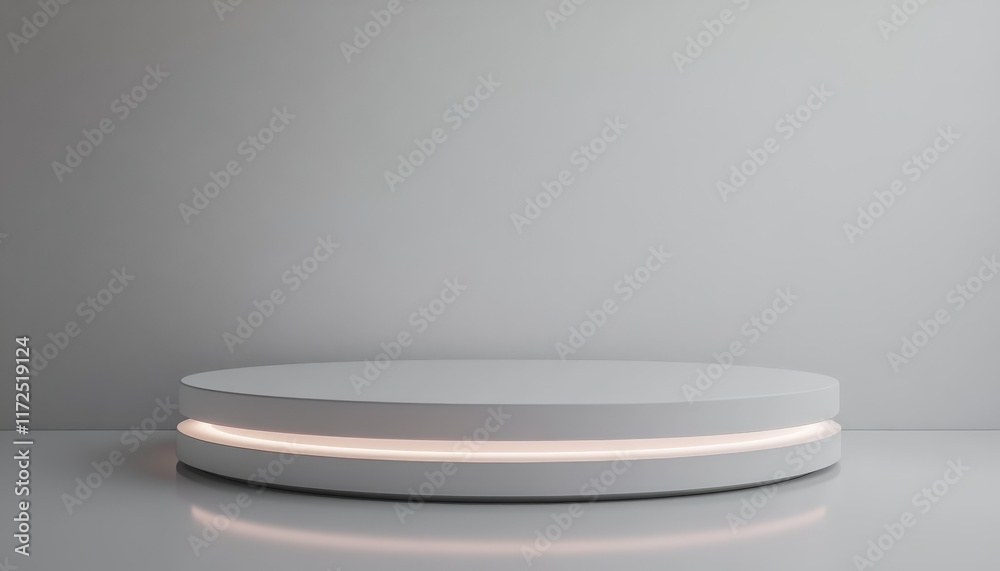 Minimalist White Circular Display Platform with Subtle Lighting for Product Presentation Minimalist White Circular Display Platform with Subtle Lighting for Product Presentation