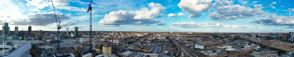 High Angle Ultra Wide Panoramic View of Buildings at Downtown Central Birmingham City of England United Kingdom During Sunset. Aerial View of Was Captured with Drone's Camera on March 30th, 2024 High Angle Ultra Wide Panoramic View of Buildings at Downtown Central Birmingham City of England United Kingdom During Sunset. Aerial View of Was Captured with Drone's Camera on March 30th, 2024