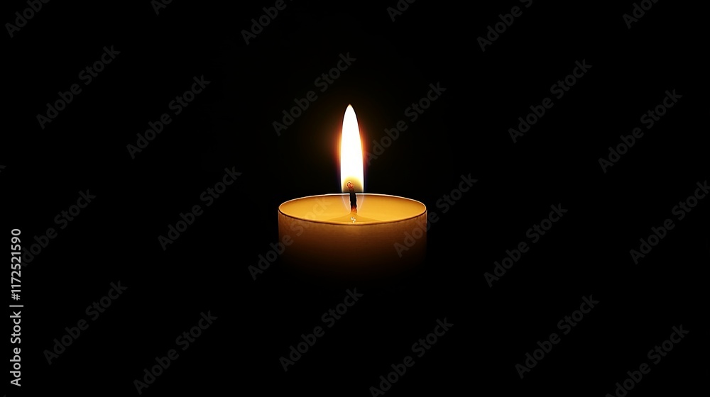 Warm glow of a single candle in darkness Warm glow of a single candle in darkness