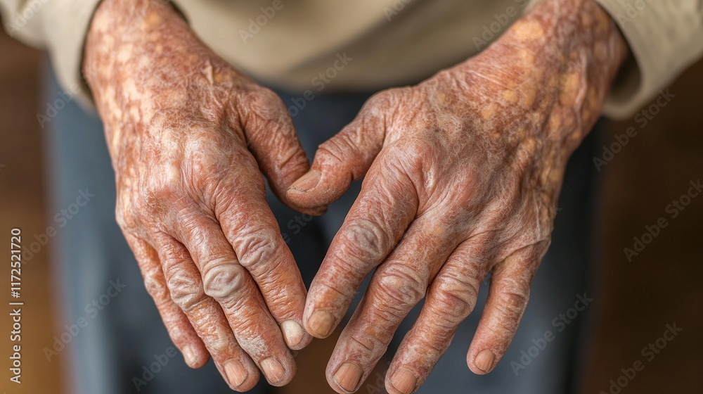 Fototapeta premium Elderly man suffering from psoriasis on hands