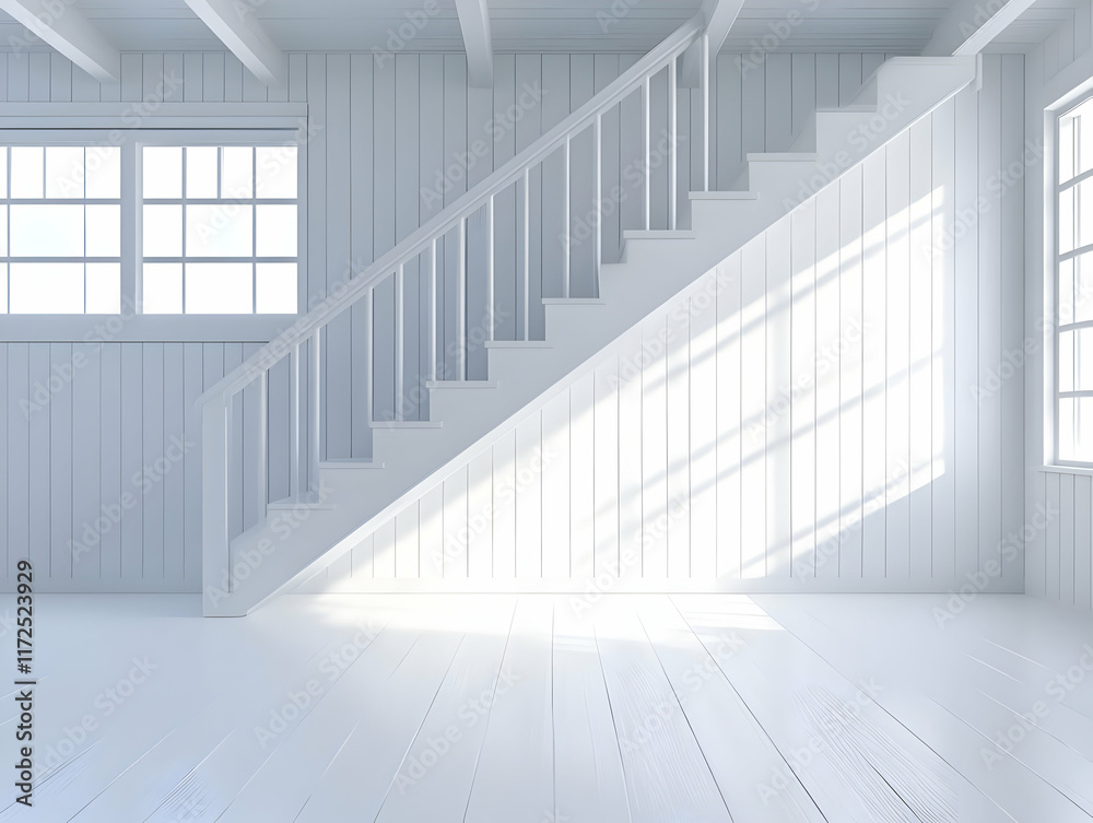 Obraz premium White Wooden Staircase 3D Render