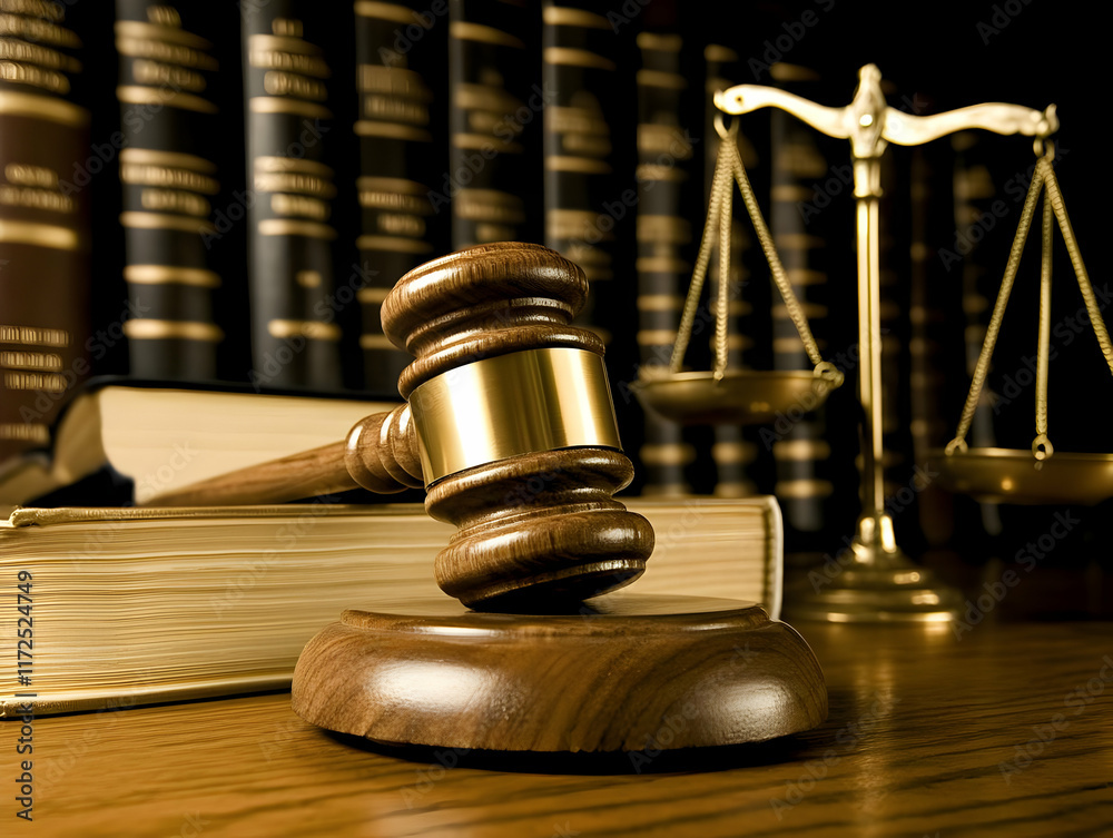 Wooden Gavel and Scales of Justice Illustration Wooden Gavel and Scales of Justice Illustration