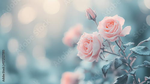 Elegant Pink Roses on a Soft Blue Background