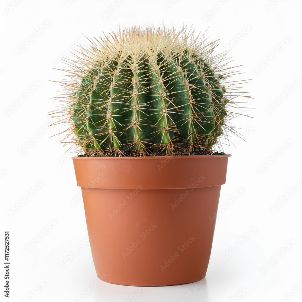 A vibrant cactus displayed in a simple terracotta pot. A vibrant cactus displayed in a simple terracotta pot.