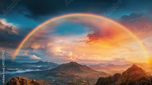 Wallpaper Mural A photostock of a vibrant rainbow stretching across a scenic mountain valley Torontodigital.ca