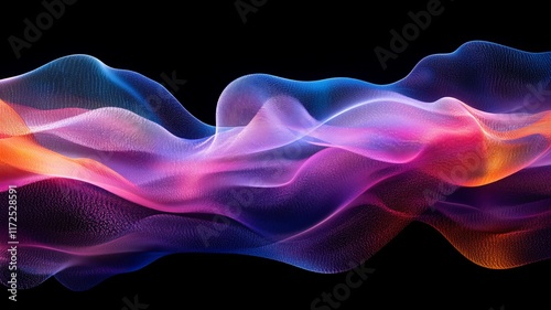 Abstract Colorful Wave of Light and Texture on Black Background - Vibrant Digital Art with Flowing Shapes and Dynamic Movement