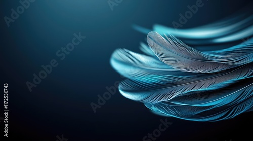 Feather abstract background idea. Abstract blue feather texture on a dark background with smooth flowing lines.