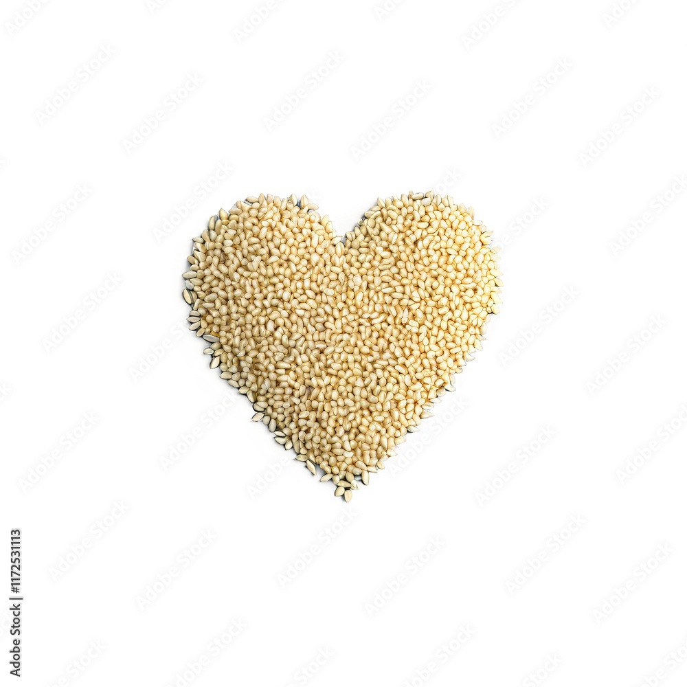 Bomba rice short round white grains evenly distributed in a heart shape Food and culinary Bomba rice short round white grains evenly distributed in a heart shape Food and culinary