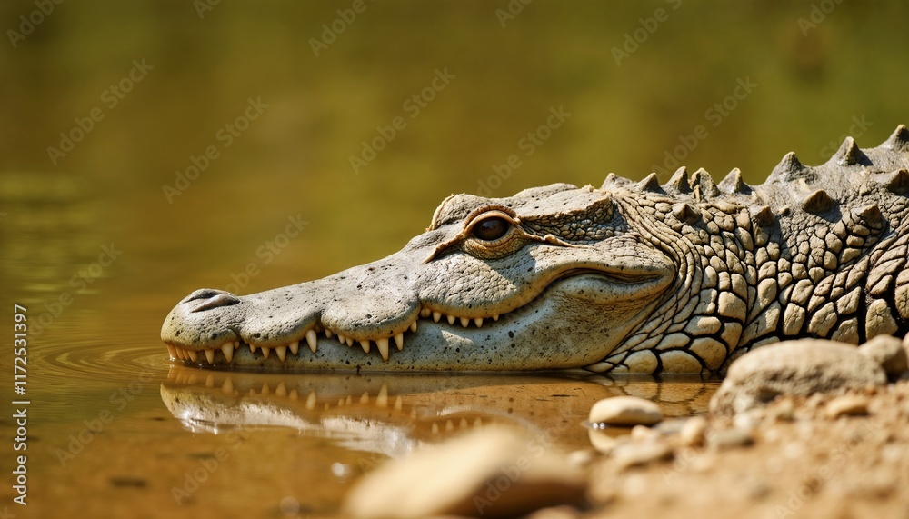 Fototapeta premium World Wildlife Day. Crocodile resting by the riverbank