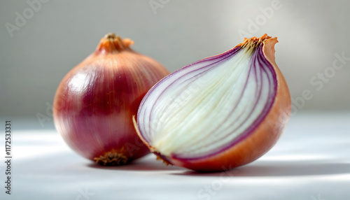 Wallpaper Mural Fresh brown onions, one whole and one cut in half, showcasing their layers and vibrant color. Ideal for culinary themes, healthy cooking, and food photography Torontodigital.ca