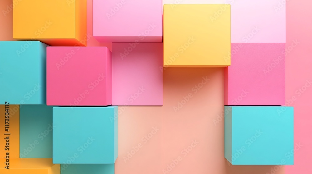 Vibrant Abstract 3D Geometric Blocks with Soft Gradient Background