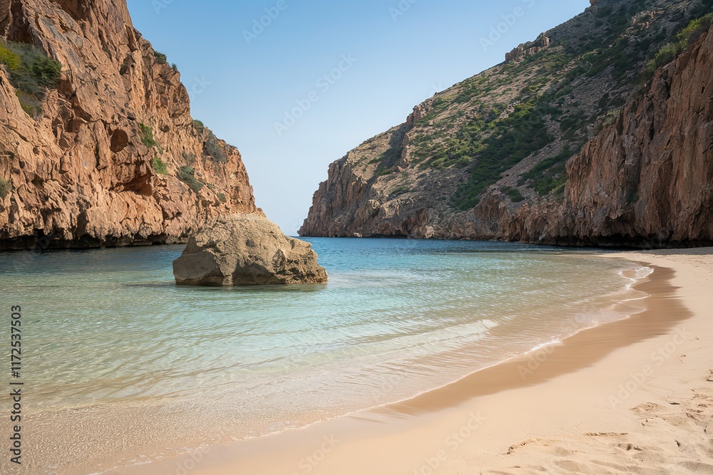 Fototapeta premium A serene beach setting with pristine turquoise waters.