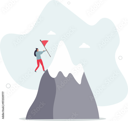 Effort or perseverance to reach goal or achievement success, mission or business growth, ambition to progress to target, tough or struggle concept.flat characters.