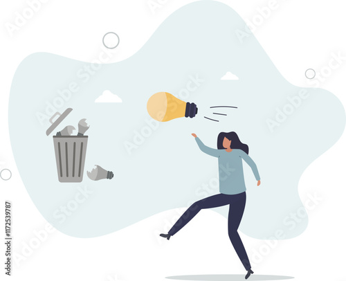 Wasted unworkable ideas, business failure or too many abandoned projects concept.flat characters.