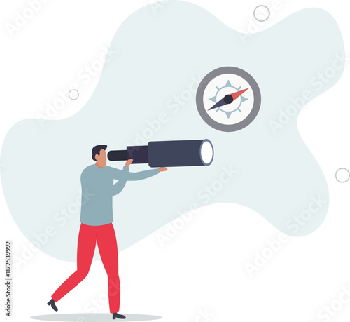 Business compass guidance direction or opportunity, make decision for business direction, finding investment opportunity, leadership or visionary concept.flat characters.
