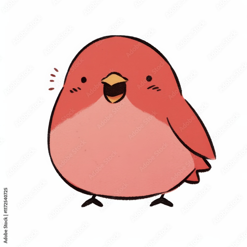 Obraz premium A cute, cartoon-style red bird with a round body and a cheerful expression, designed to evoke a sense of joy and playfulness.