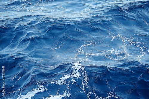 Ocean waves seen from above with a backdrop of vibrant blue water