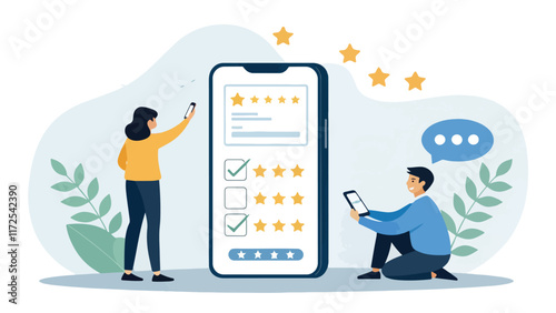 Customer review satisfaction feedback survey flat vector illustration on white background