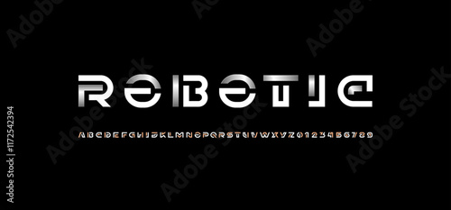 Trendy font technology gray alphabet, letters A to Z and numerals 0 to 9, vector illustration 10EPS.