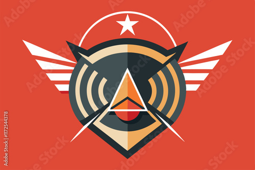 This emblem showcases a unique blend of shapes and lines, emphasizing clean design and symbolic meaning, A minimalist emblem that captures the essence of strategic communication photo