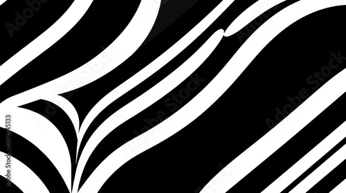 Wallpaper Mural Abstract Zebra Stripes: An artistic rendering of zebra stripes, a black and white geometric pattern, the lines flow and curve in an abstract and dynamic composition. Torontodigital.ca