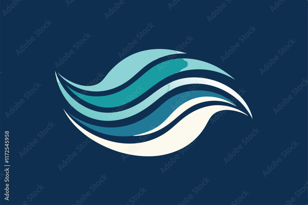 Obraz premium A minimalist logo showcases a stylized wave design with flowing lines in calming blue and green shades, A minimalist logo featuring a stylized of a food truck