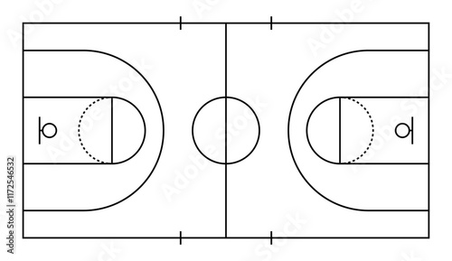 Outline of lines on basketball court