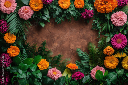 Floral frame on brown backdrop for text/design